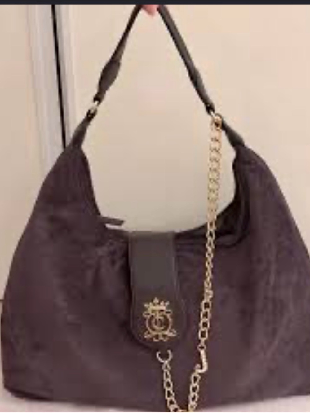 Juicy Couture Dark Brown Hobo with Gold Chain Trim